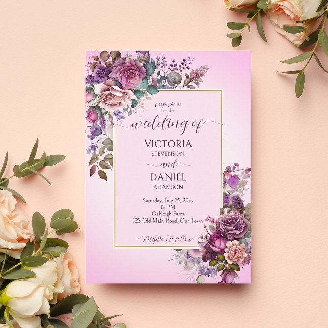 Lavendel Hochzeitsvorlage für lila rosa Rosen Einladung (Von Creator hochgeladen)