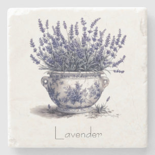 Lavendel in Delft Blau anpassbar Steinuntersetzer