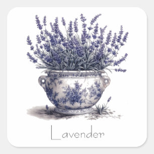 Lavendel in Delft Blau  Quadratischer Aufkleber
