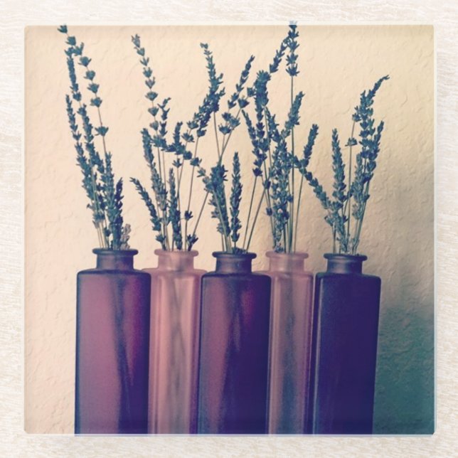 Lavendel in Vasen Glasuntersetzer (Vorderseite)