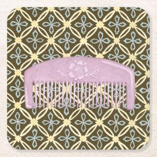 Lavendel-Kamm auf Schokoladen-Hintergrund Rechteckiger Pappuntersetzer