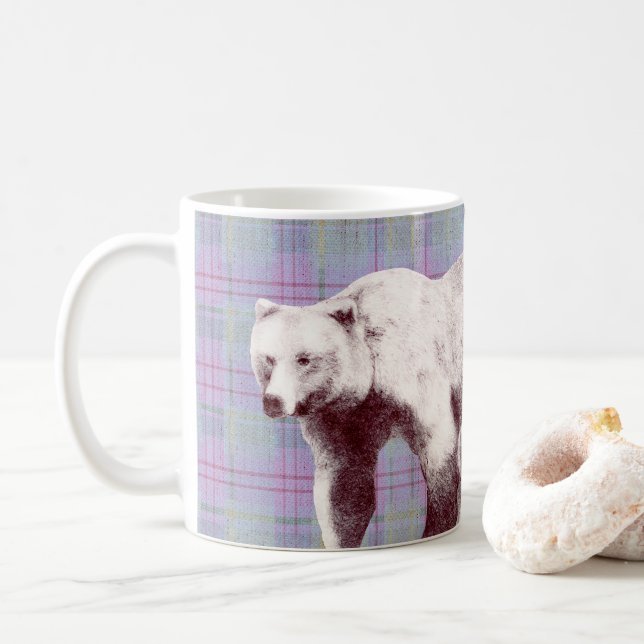 Lavendel-Karo-Mutterbär Kaffeetasse (Mit Donut)