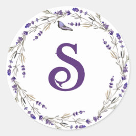 Lavendel Kranz mit Monogramm Runder Aufkleber