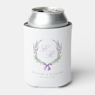 Lavendel-Kranz & Schleife Monogramm-Hochzeit Dosenkühler