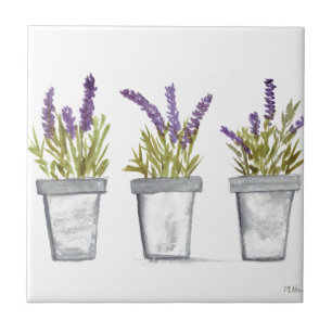 Lavendel-Kräuter-Töpfe Aquarell lila Küche  Fliese