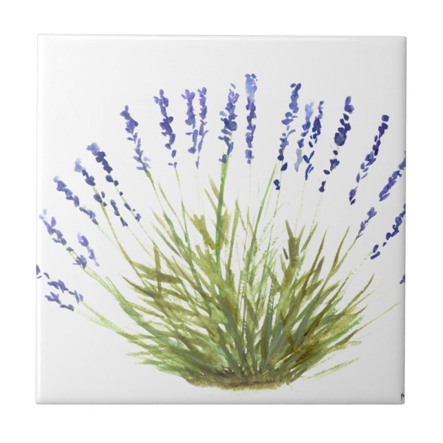 Lavendel Kräuterpflanze rustikale Aquarell Fliese (Vorderseite)