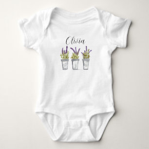 Lavendel-Kräutertöpfe Aquarell Blumen Blumen Baby Strampler