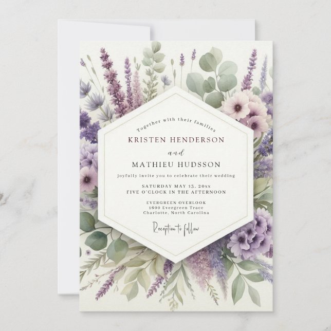 Lavendel-Kräuterwiese-Hochzeit Einladung (Vorderseite)
