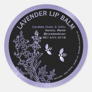 Lavendel-Label für Lip Balm-Blume und Bienen Runder Aufkleber