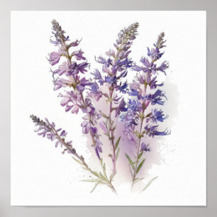 Lavendel Larkspur Blume Art Print Poster