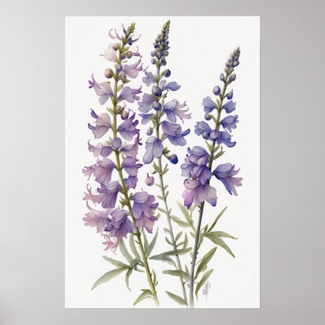 Lavendel Larkspur Blume Art Print Poster (Vorne)