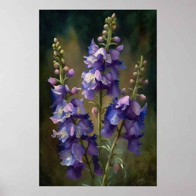 Lavendel Larkspur Blume Art Print Poster (Vorne)
