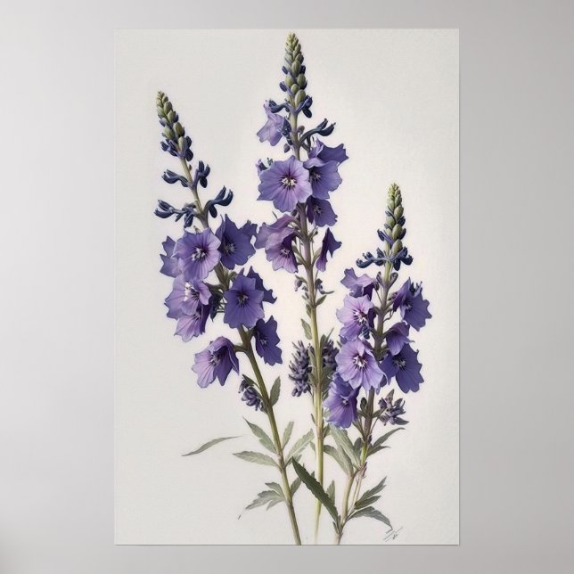 Lavendel Larkspur Blume Art Print Poster (Vorne)