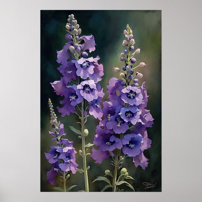 Lavendel Larkspur Blume Art Print Poster (Vorne)