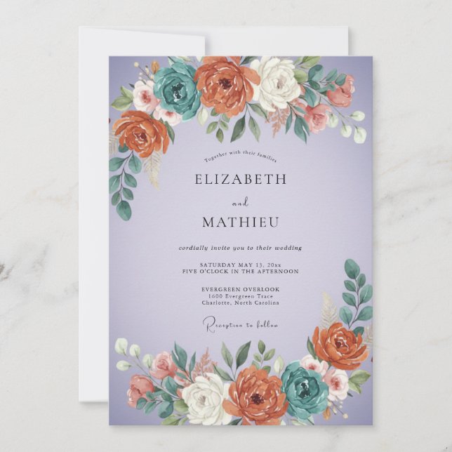Lavendel Lebendige Boho-Hochzeit Einladung (Vorderseite)