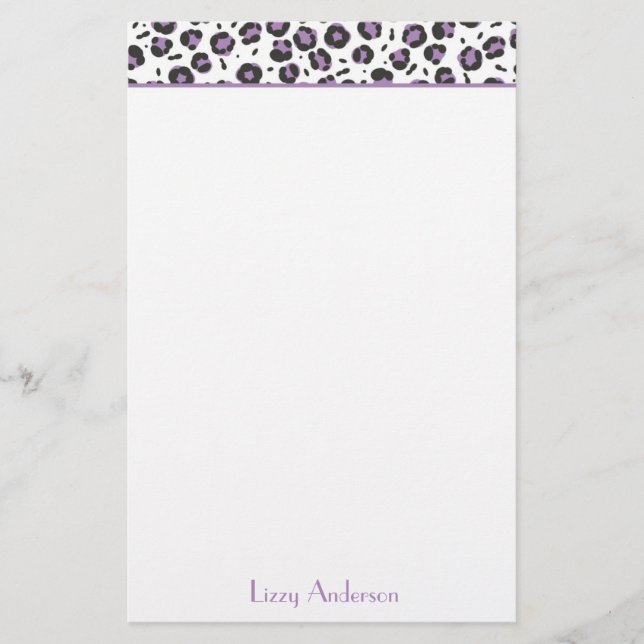 Lavendel-Leopard-Druck-personalisiertes Briefpapier (Vorderseite)