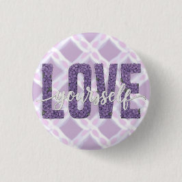 Lavendel-„Liebe dich selbst“-Blumen-Text-Design Button