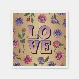 Lavendel LIEBE Text Gold Cocktail Napkins Serviette