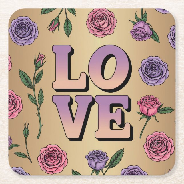 Lavendel LIEBE Text Gold Untersetzer Set (Vorderseite)