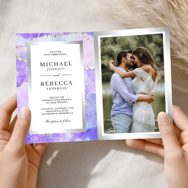 Lavendel-Lila-Achat-Marmor-QR-Code-Hochzeit Einladung (Von Creator hochgeladen)