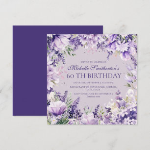 Lavendel-Lila-Aquarell-Blumen 60. Geburtstag Einladung