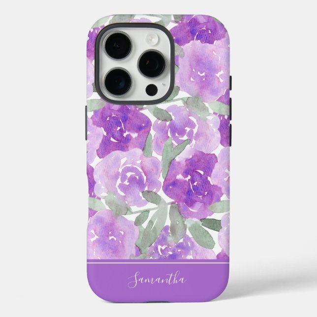Lavendel Lila Aquarellblume Personalisiert Case-Mate iPhone Hülle (Rückseite)