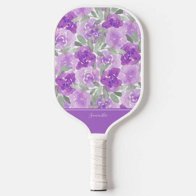 Lavendel Lila Aquarellblume Personalisiert Pickleball Schläger (Vorderseite)