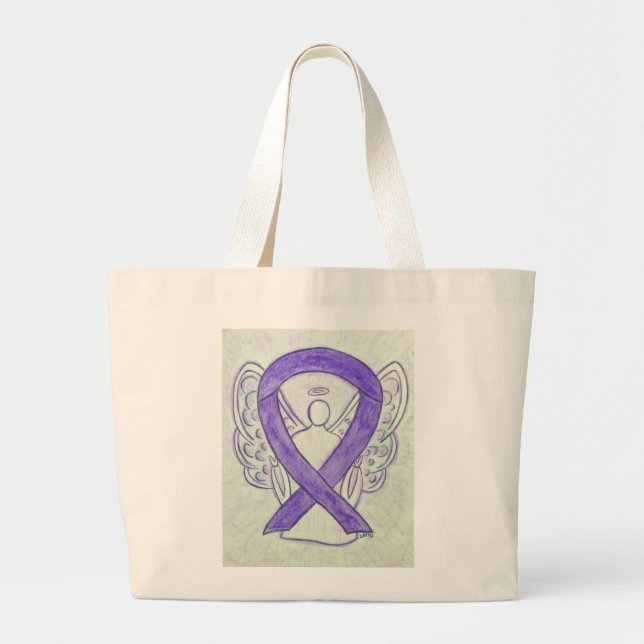 Lavendel Lila Awareness Ribbon Custom Totbeutel Jumbo Stoffbeutel (Vorne)