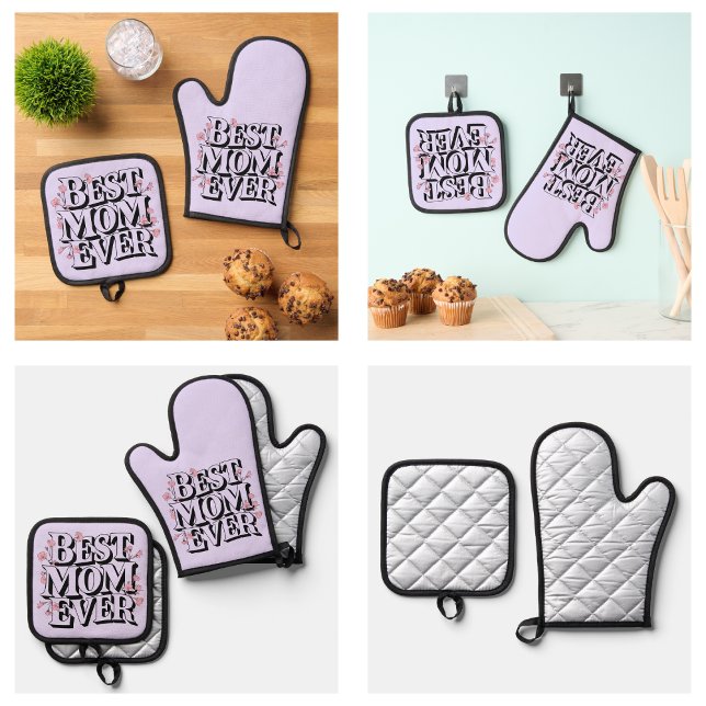 Lavendel Lila Beste Mama je Ofenhandschuh & Topflappen-Set (Lavender Purple Best Mom Ever Oven Mitt & Pot Holder Set
)