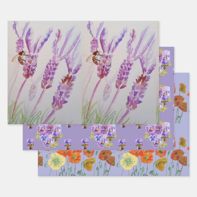 Lavendel Lila Blume Blumenpfropfen Wasserfarbe Geschenkpapier Set (Set)