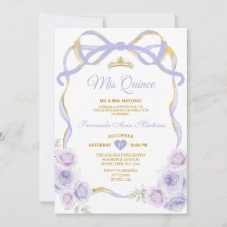 Lavendel Lila Blumen Bow Ribbon Gold Mis Quince Einladung