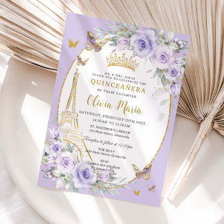 Lavendel Lila Blumen Schmetterlinge Quinceañera 16 Einladung