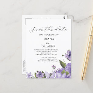 Lavendel lila Blumenblätter Save the Date Postkarte