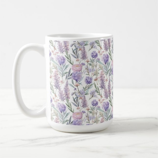 Lavendel-Lila-Blumenmuster-Cotgore Kaffeetasse (Links)