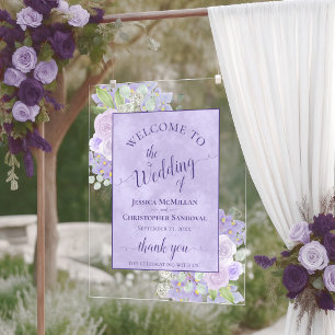 Lavendel-Lila Boho-Chic-Floral-Hochzeitsbegrüßung Acrylschild