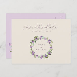 Lavendel Lila botanischer Kranz Save the Date Postkarte