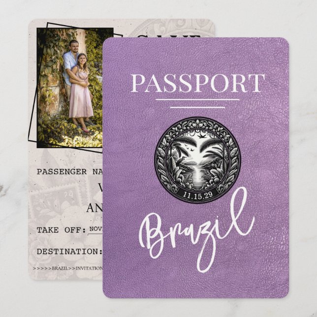 Lavendel Lila Brasilien-Pass Save the Date (Vorne/Hinten)