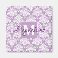 Lavendel Lila Damask Monogram mit Name Magnet