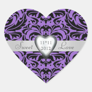 Lavendel Lila Damask Süßigkeits-Buffet Herzsticker Herz-Aufkleber