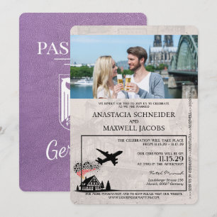 Lavendel Lila Deutschland Reisepass Hochzeit Einladung
