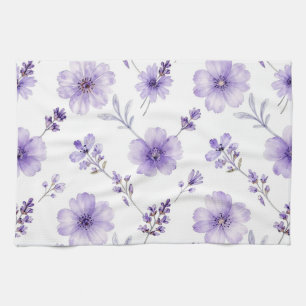 Lavendel-Lila Flachs-Blumen-Wasserfarben-Muster Geschirrtuch