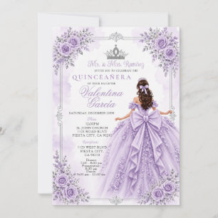 Lavendel-Lila-Floral-Quinceañera Einladung