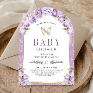Lavendel Lila Floraler Torbogen Schmetterling Baby Einladung