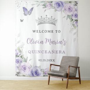 Lavendel Lila Florales Quinceañera-Braut Begrüßung Wandteppich