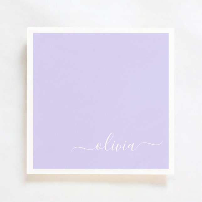 Lavendel Lila Girly Script Monogram Name Modern Serviette (Von Creator hochgeladen)