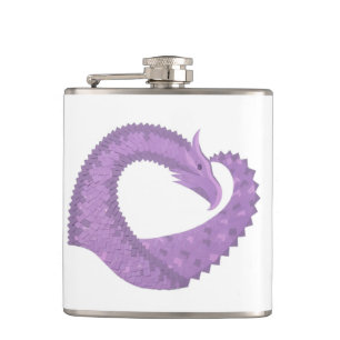 Lavendel lila Herzdrache auf Weiß Flachmann