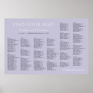 Lavendel-Lila-Hochzeits-Alphabetischer-Sitzplan Poster