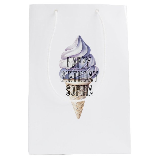Lavendel Lila Ice Creme Cones Birthday Mittlere Geschenktüte (Vorderseite)