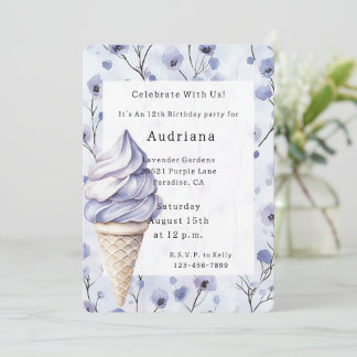 Lavendel Lila Ice Creme Cones Floral Geburtstag Einladung