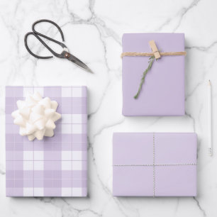Lavendel Lila Kariertes Muster und Matching Solids Geschenkpapier Set
